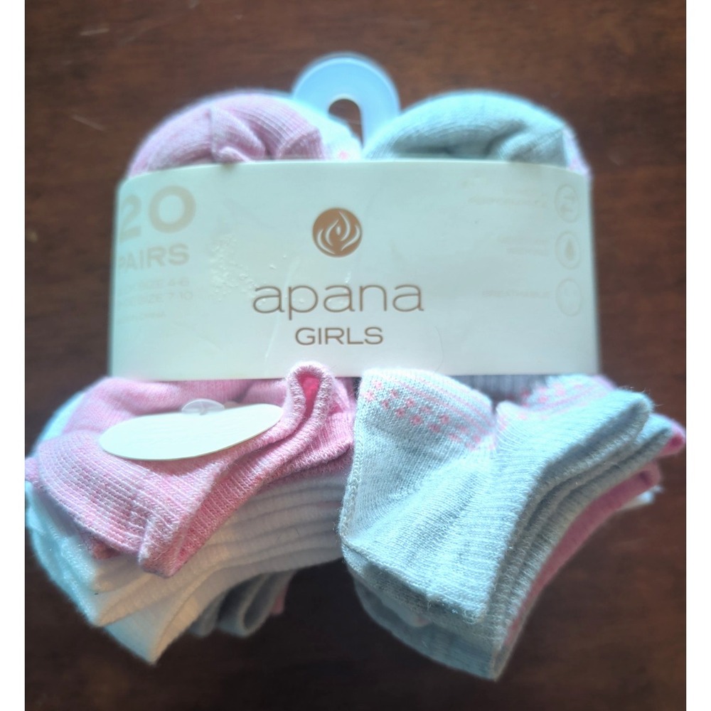 Apana 20 Pairs Toddler Girls Ankle Socks Pink White Grey Size 4-6 NEW